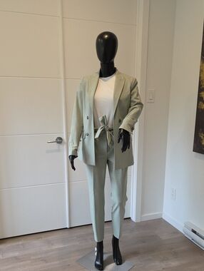 RW&CO. Sage Green Double-Breasted Tie-Waist Pantsuit